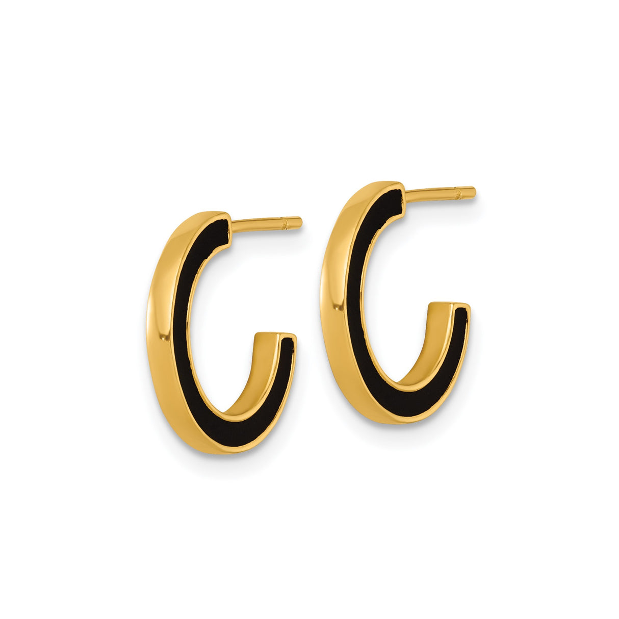 Sterling Silver Half Hoop Earrings with Black Enamel Inlay, Modern Minimalist Design for Women