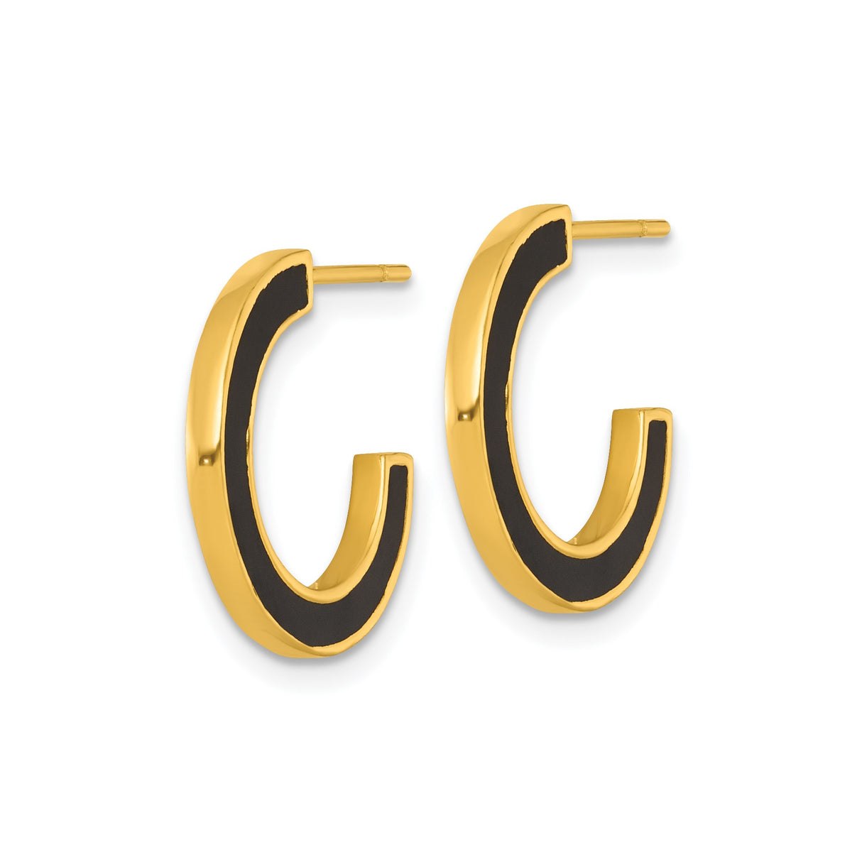 Sterling Silver Half Hoop Earrings with Black Enamel, Modern C Hoop Design, Lightweight for Women