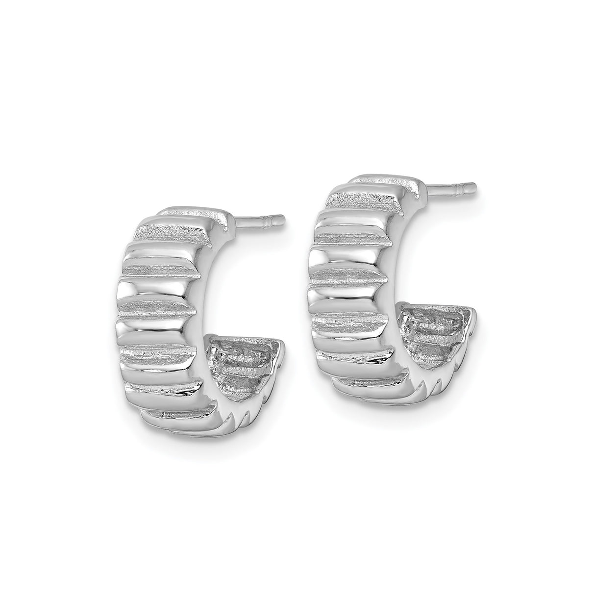 Sterling Silver Half Hoop Earrings with Scalloped Edge and Horizontal Grooves