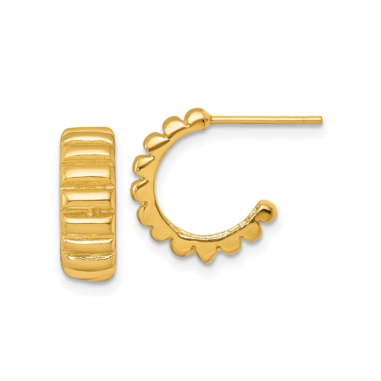 Sterling Silver Hoop Earrings with Ridged Scalloped Design, Modern Textured Statement Style