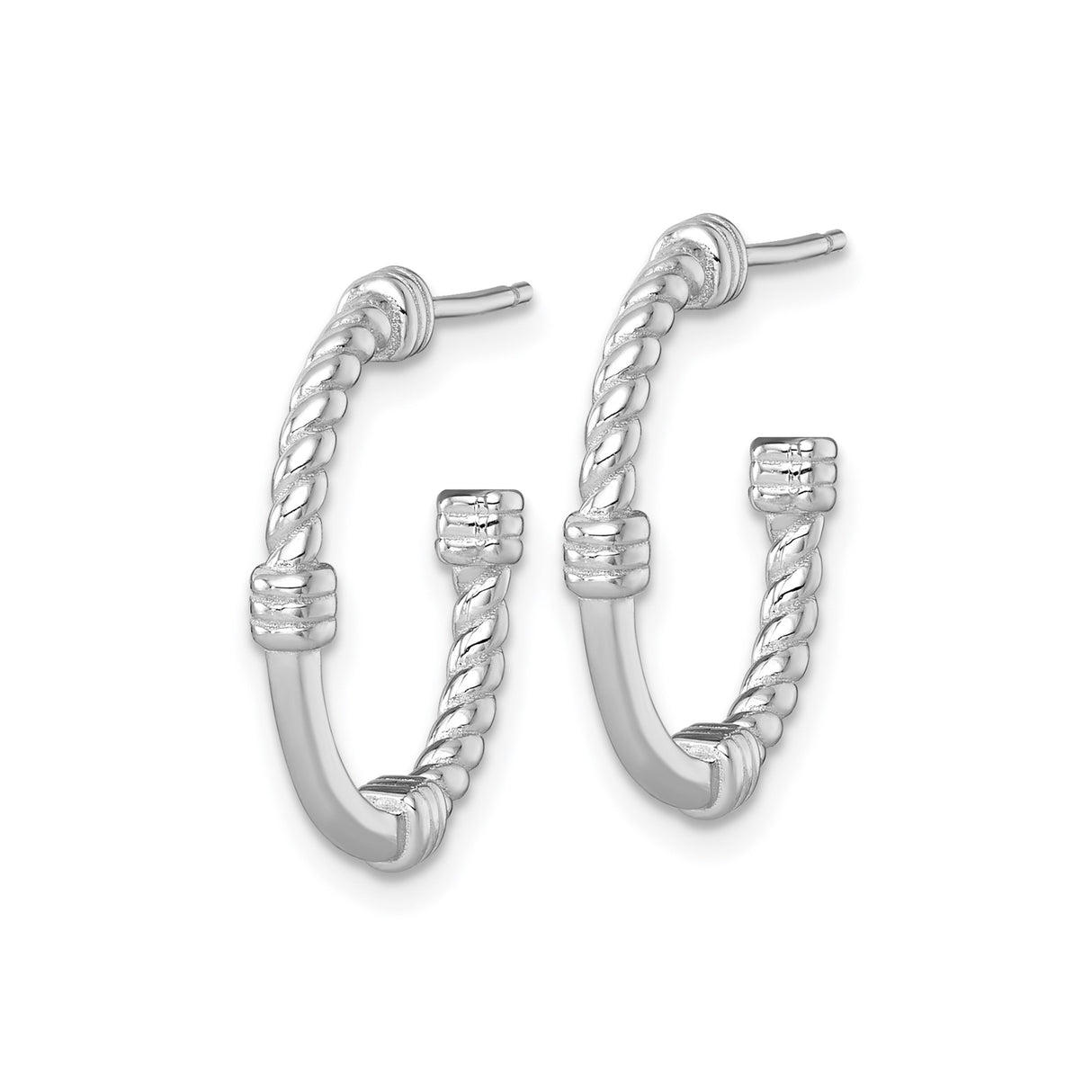 Sterling Silver Hoop Earrings with Twisted Rope Design and Polished Accents