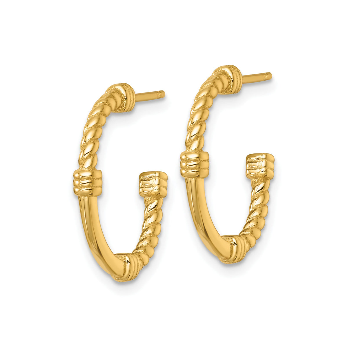 Sterling Silver Twisted C-Hoop Earrings with Polished Rope Design and Ribbed Texture
