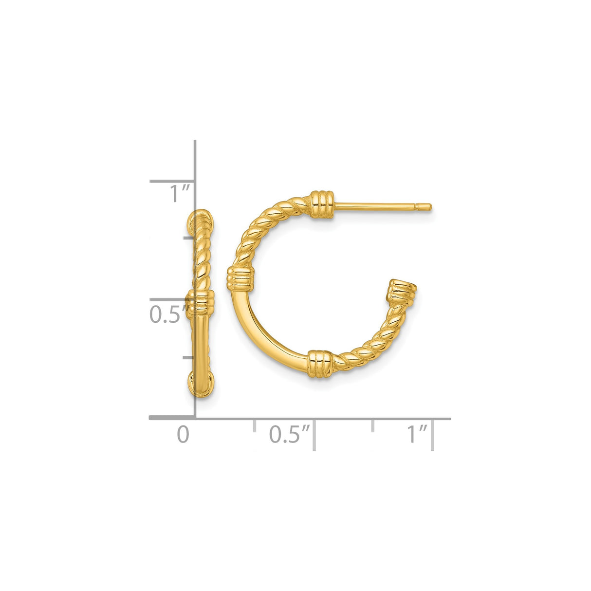 Sterling Silver Twisted C-Hoop Earrings with Polished Rope Design and Ribbed Texture