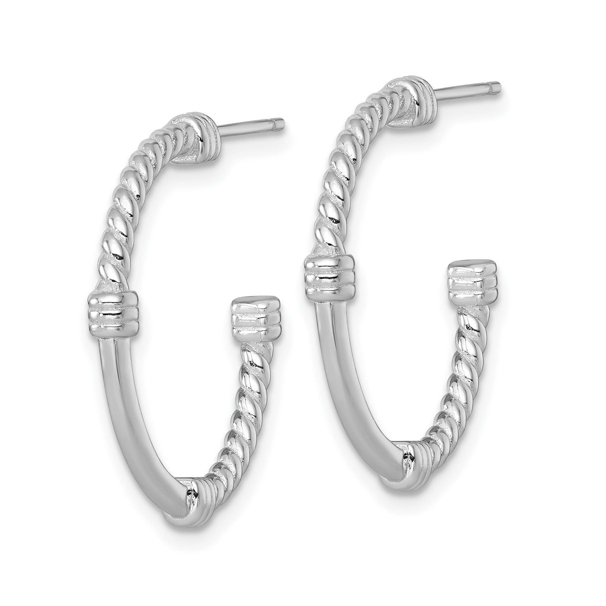 Sterling Silver Twisted Rope Hoop Earrings with Ridged Texture and Polished Finish for Women