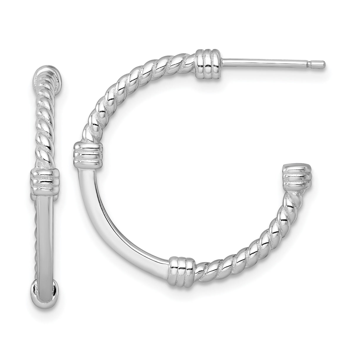 Sterling Silver Twisted Rope Hoop Earrings with Ridged Texture and Polished Finish for Women