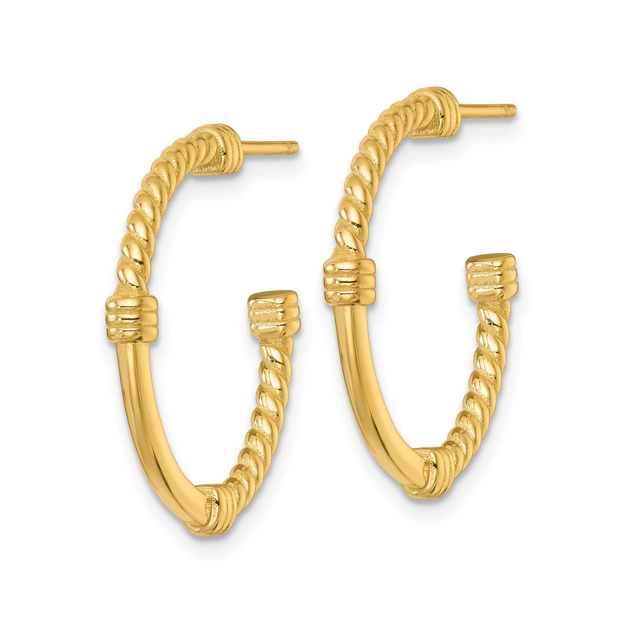 Sterling Silver Twisted Rope Hoop Earrings with Polished Accents, Bold Lightweight C-Hoop Style