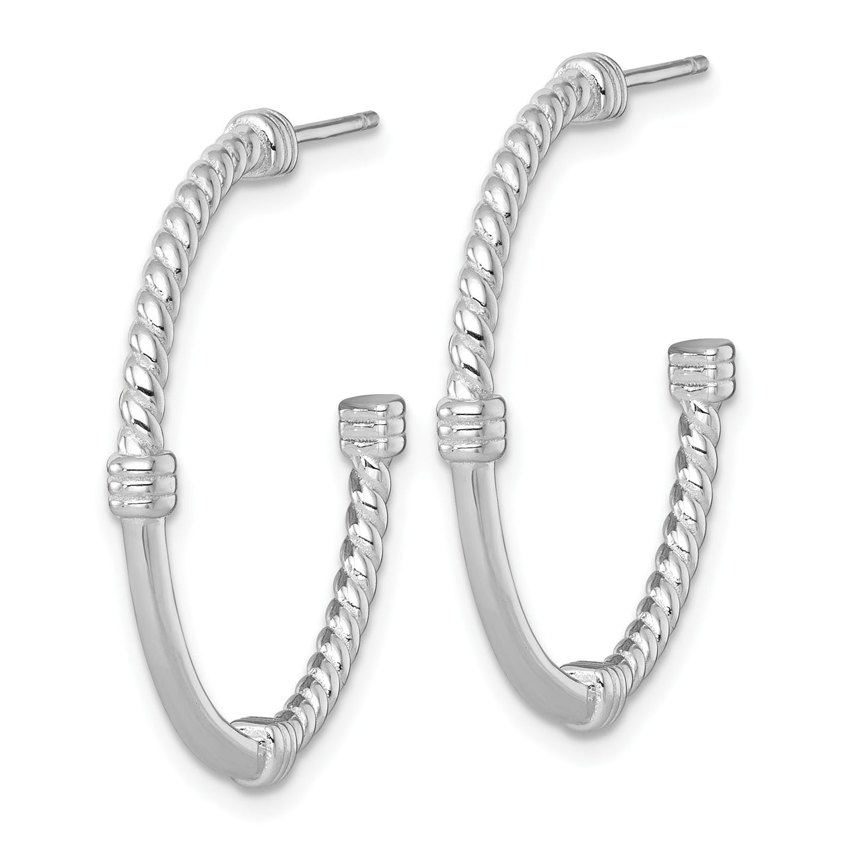 Sterling Silver Twisted Rope Hoop Earrings with Polished Finish and Ridged Accents