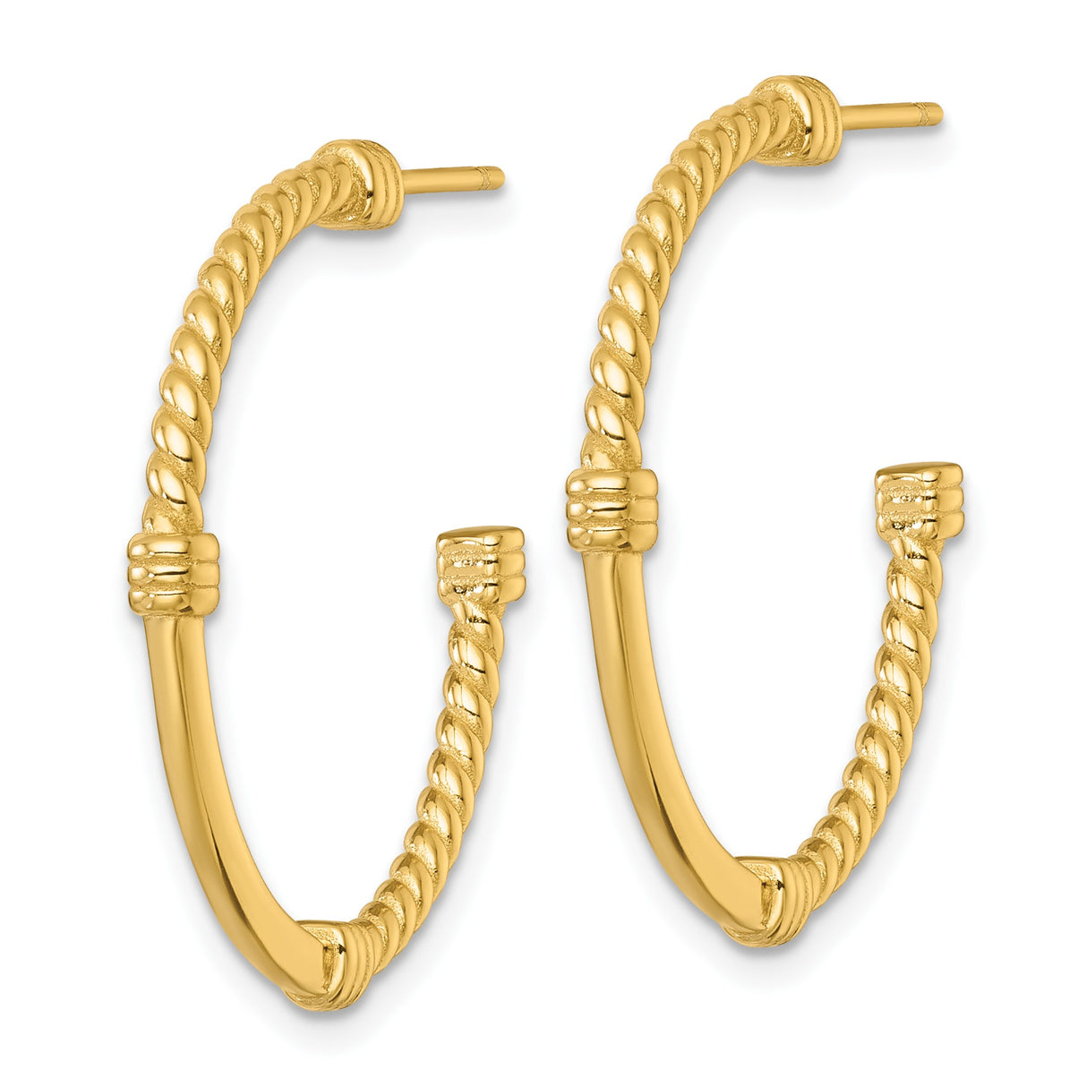 Sterling Silver Twisted Rope Hoop Earrings, Gold Plated with Textured and Polished Finish