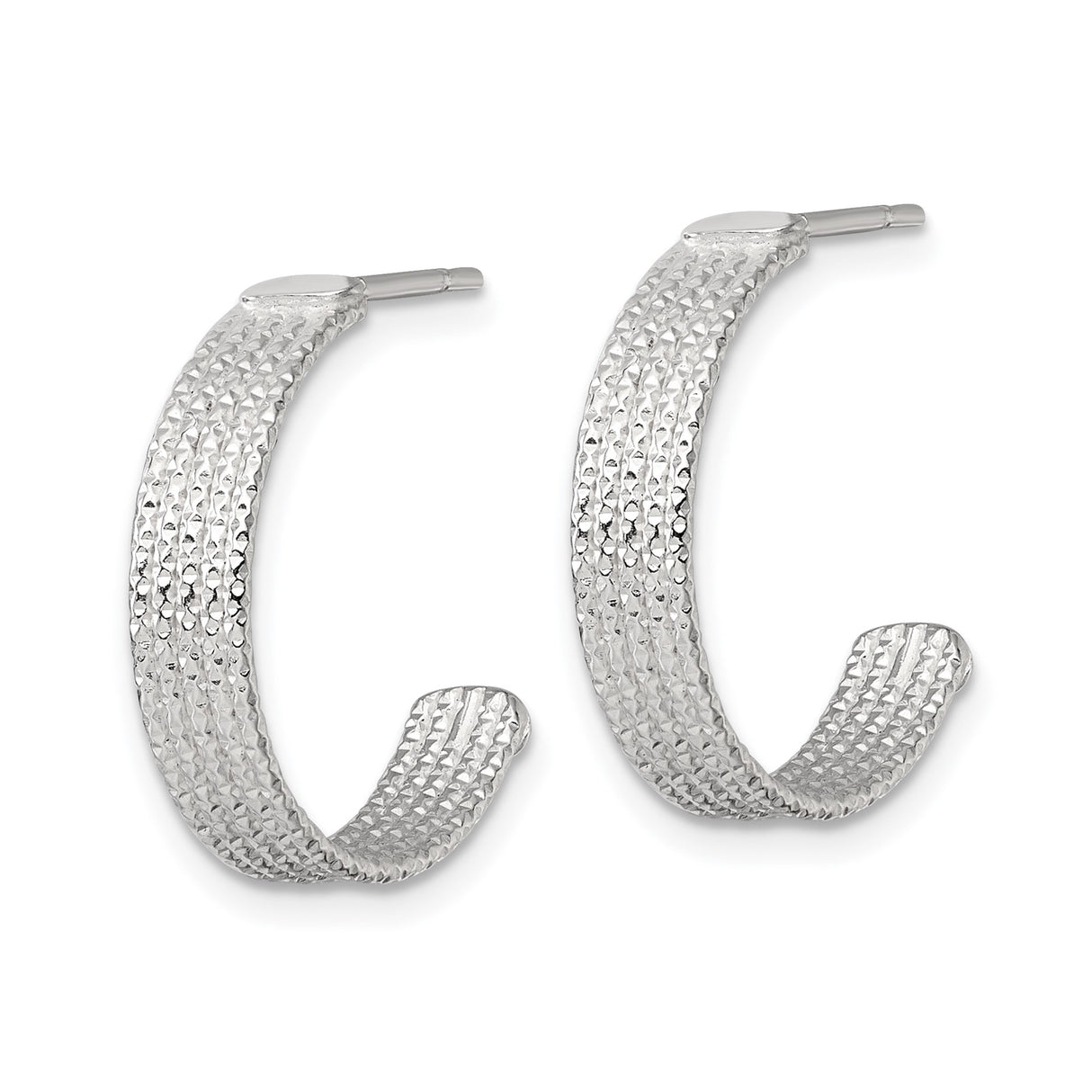 Sterling Silver Hoop Earrings with Textured Multi Ribbed Diamond Cut Design