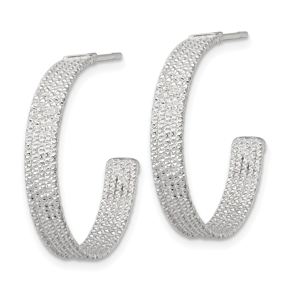 Sterling Silver Hoop Earrings, Textured Diamond Cut Finish, Lightweight Polished Design