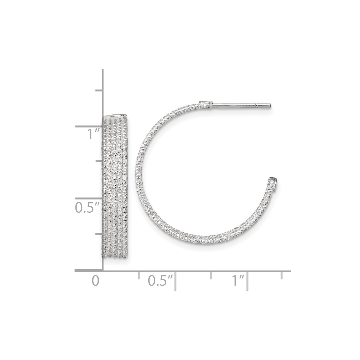 Sterling Silver Hoop Earrings, Textured Diamond Cut Finish, Lightweight Polished Design