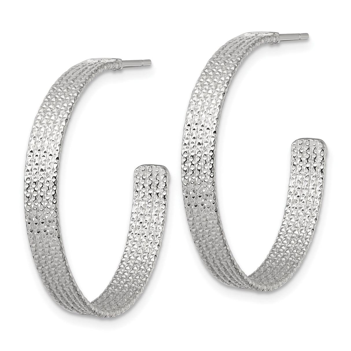 Sterling Silver Hoop Earrings, Large Multi-Strand Diamond Cut Textured Design for Women