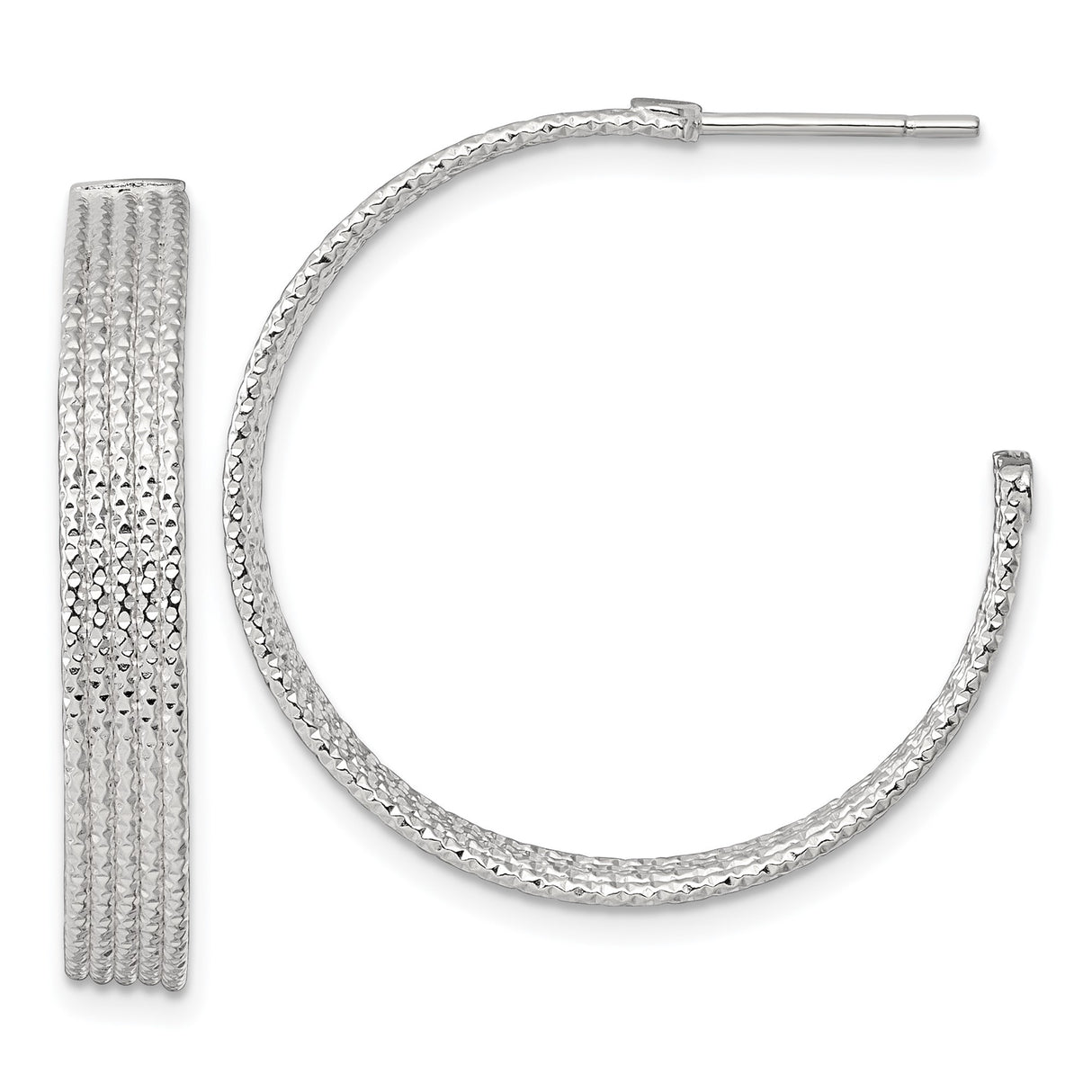 Sterling Silver Hoop Earrings, Large Multi-Strand Diamond Cut Textured Design for Women