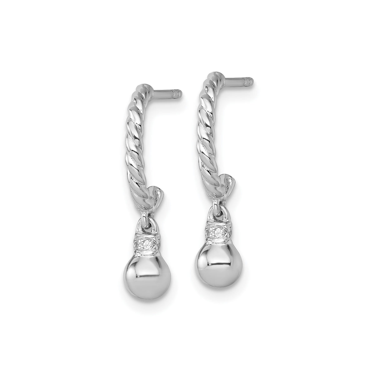 Sterling Silver Hoop Drop Earrings with Cubic Zirconia and Polished Ball Dangles