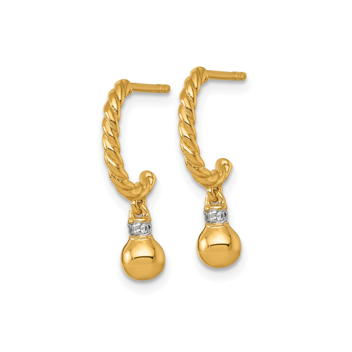 Sterling Silver Twisted Hoop Earrings with Cubic Zirconia Drop Bead Charms, Rope Design