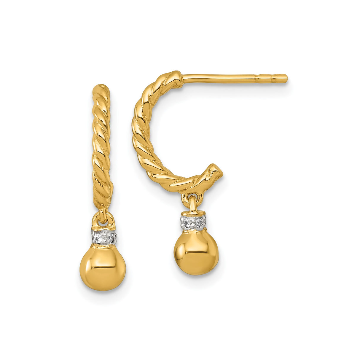 Sterling Silver Twisted Hoop Earrings with Cubic Zirconia Drop Bead Charms, Rope Design