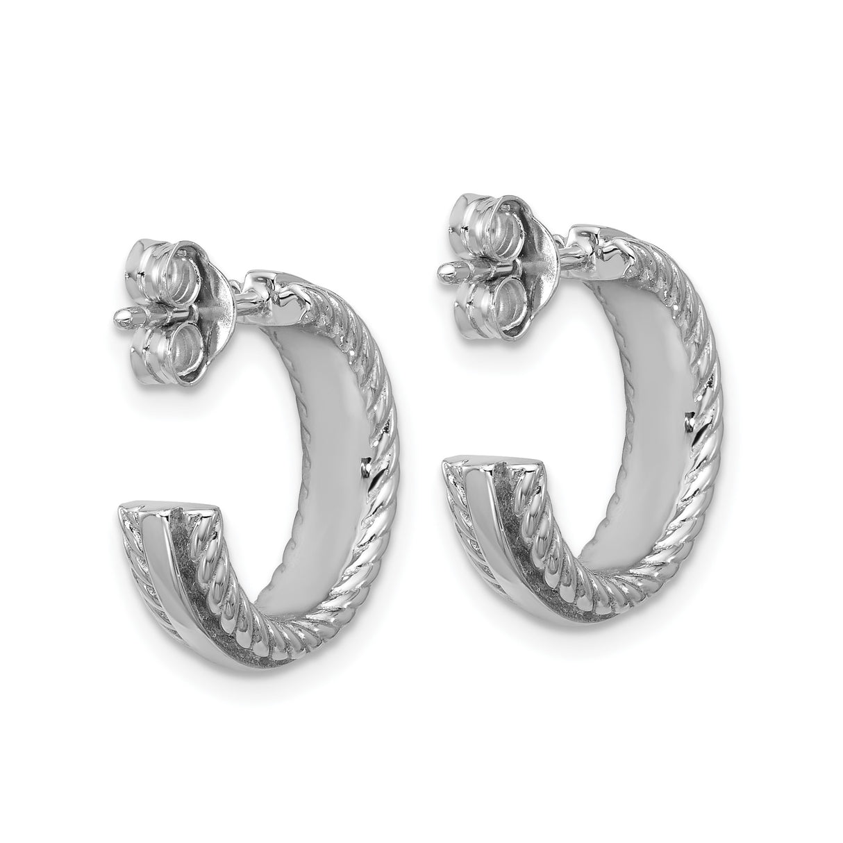 Sterling Silver Hoop Earrings with Polished Center and Twisted Rope Detail