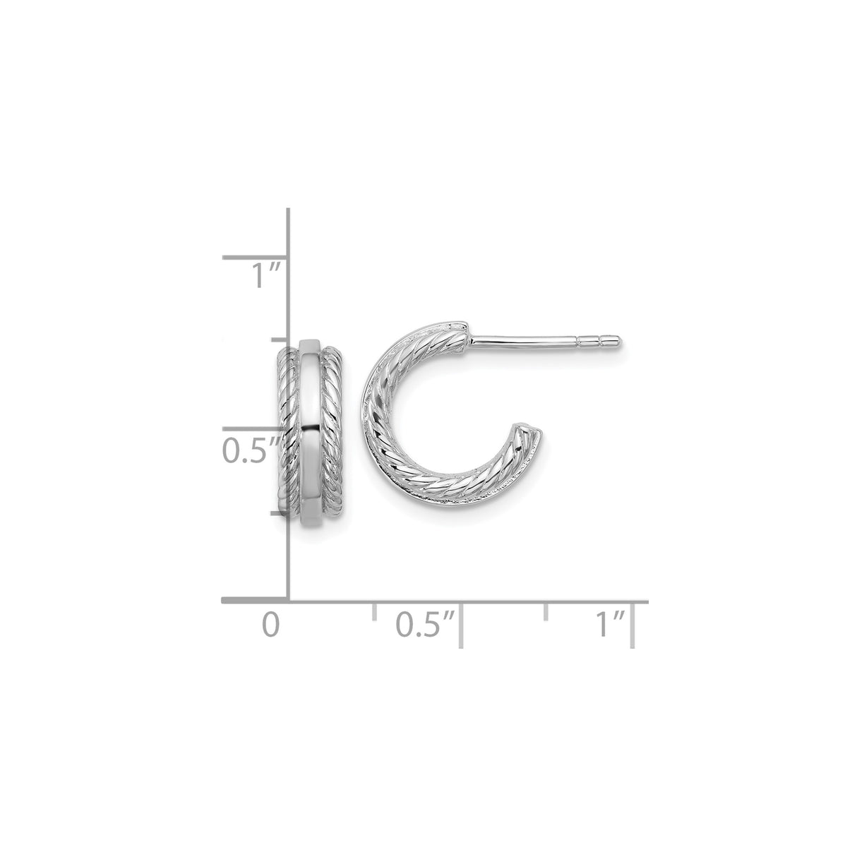 Sterling Silver Hoop Earrings with Textured Rope Design, Rhodium Plated Minimalist Style