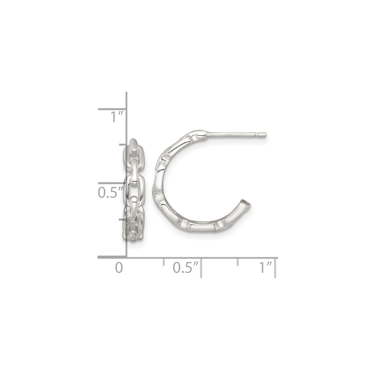 Sterling Silver Hoop Earrings with Bamboo Texture and Chain Link Design