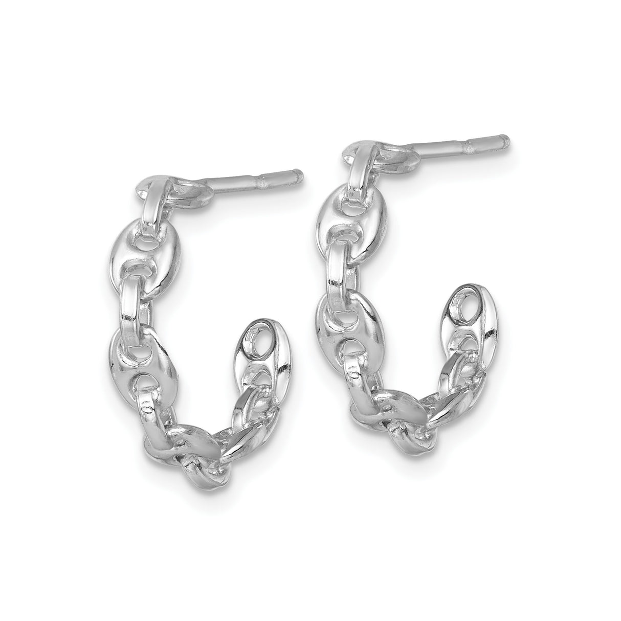Sterling Silver Chain Link Hoop Earrings, Polished Mariner Oval Design for Women