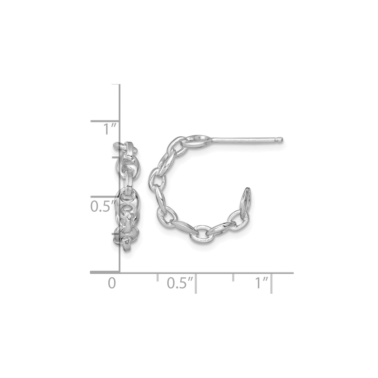 Sterling Silver Chain Link Hoop Earrings, Polished Mariner Oval Design for Women