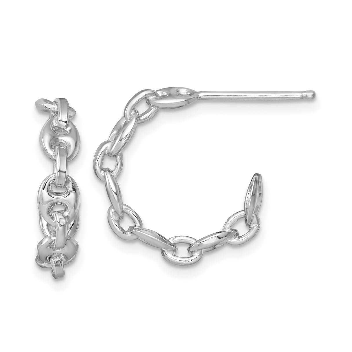 Sterling Silver Chain Link Hoop Earrings, Polished Mariner Oval Design for Women