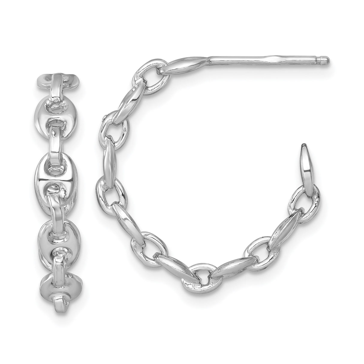 Sterling Silver Hoop Earrings, Bold Interlocking Oval Link Chain Design, Unisex Statement Style