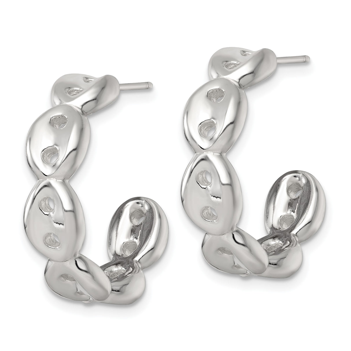 Sterling Silver Hoop Earrings with Sculpted Rounded Link Design and Polished Finish