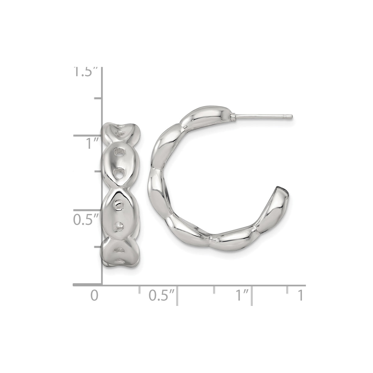 Sterling Silver Hoop Earrings with Sculpted Rounded Link Design and Polished Finish