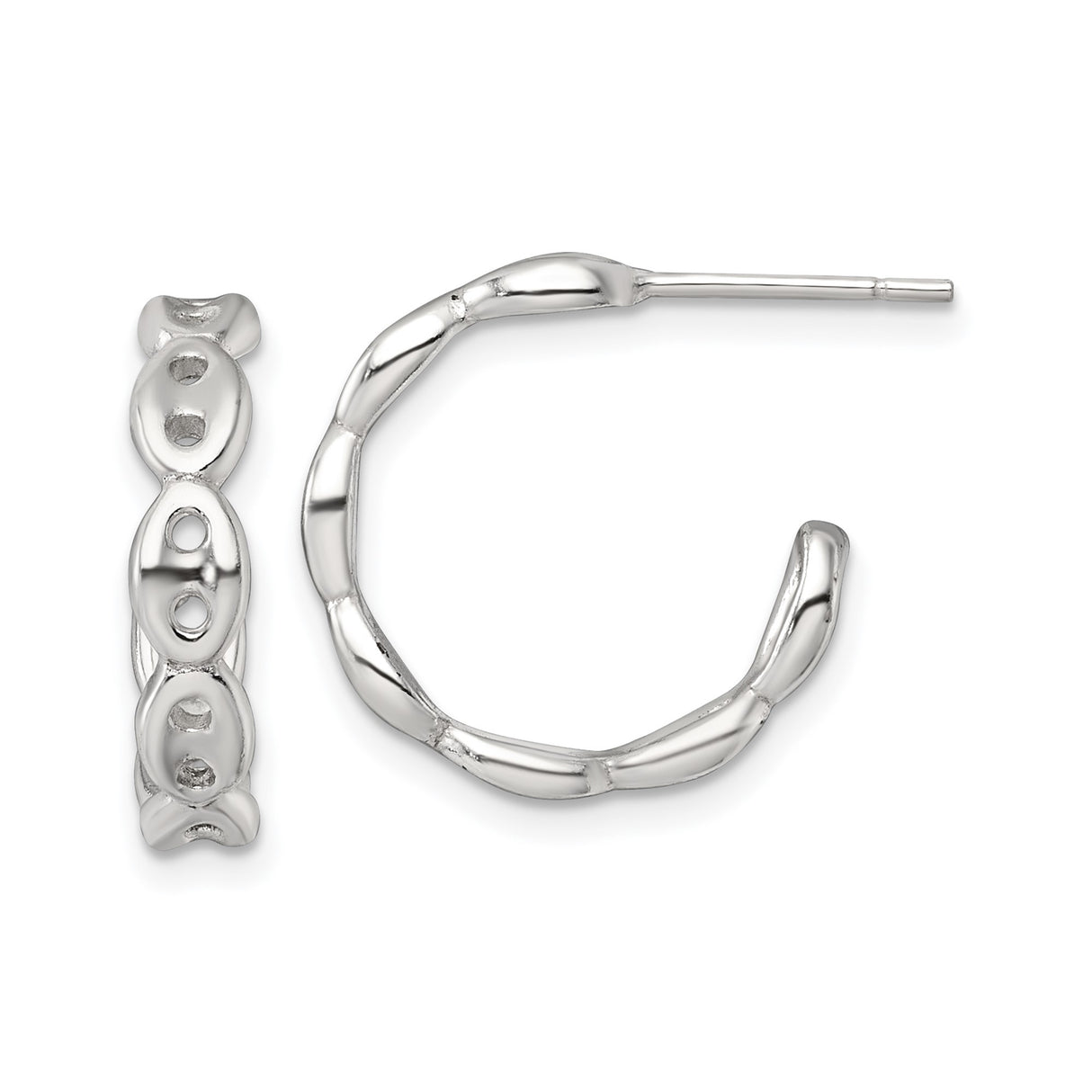 Sterling Silver Bamboo Hoop Earrings, Textured Oval Design with Nature Motif for Women