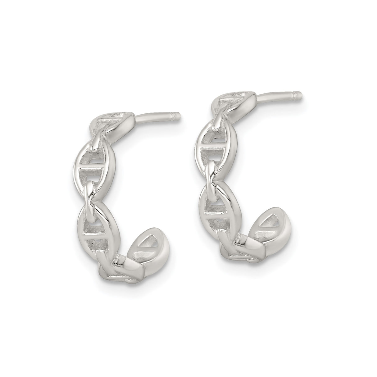 Sterling Silver Hoop Earrings with Polished Mariner Link Chain Design, Nautical Style
