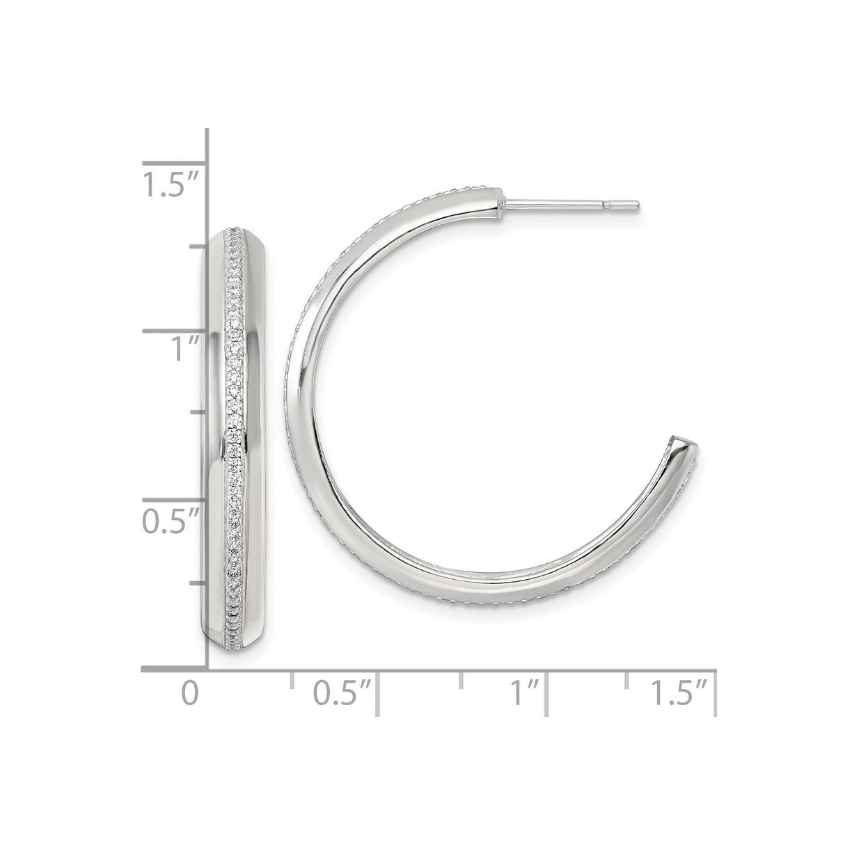 Sterling Silver Hoop Earrings with Cubic Zirconia Center, Polished Minimalist Design for Women