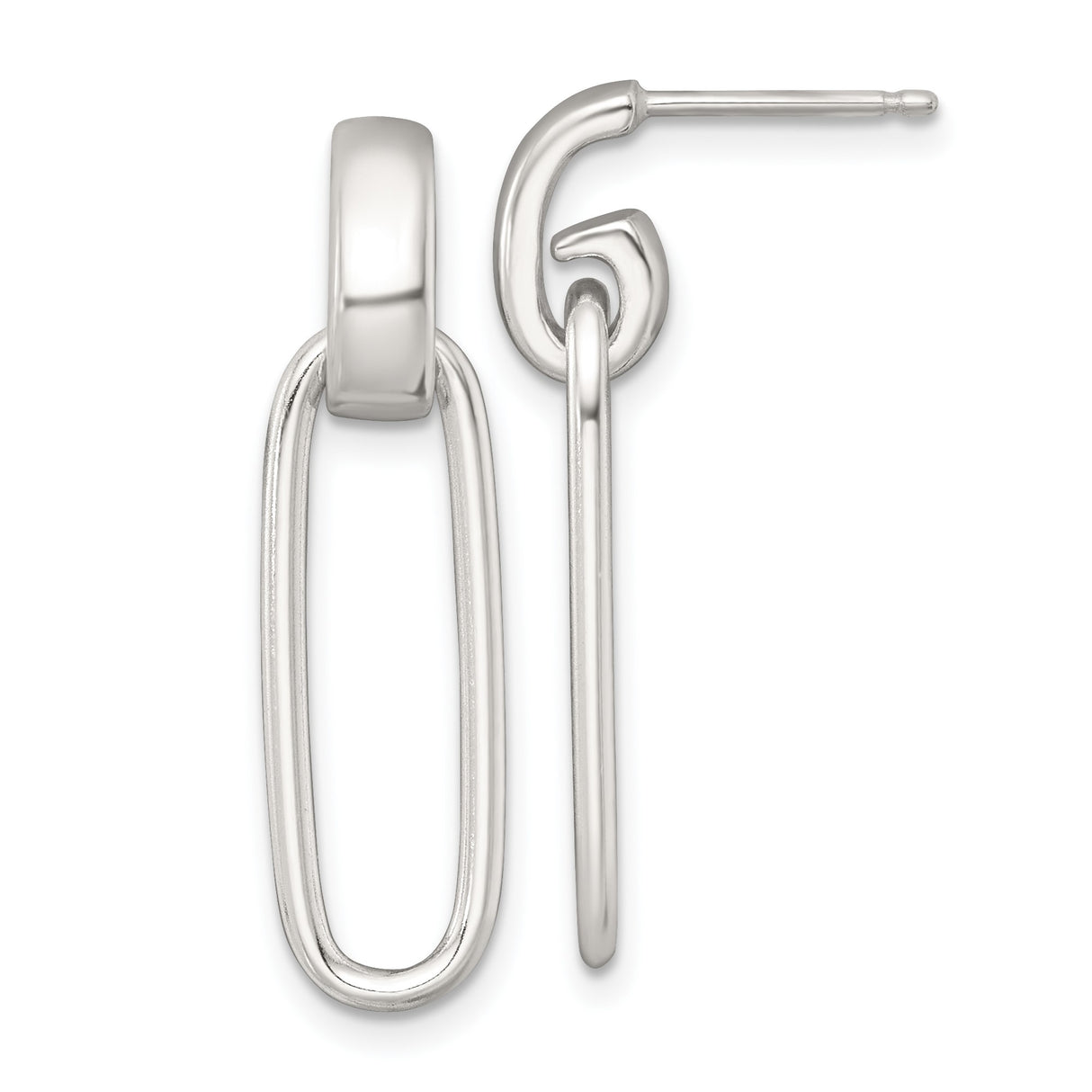 Sterling Silver Drop Earrings with Elongated Oval Links, Modern Minimalist Style for Women