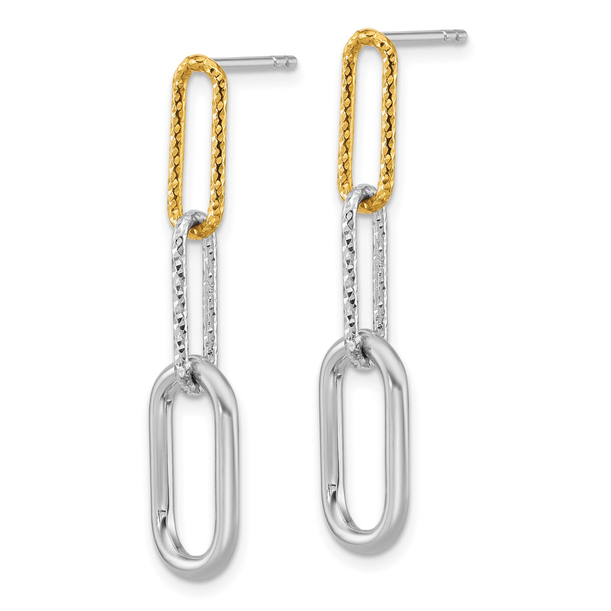 Sterling Silver Drop Earrings with Two-Tone Chain Link Design, Modern Geometric Dangle Style