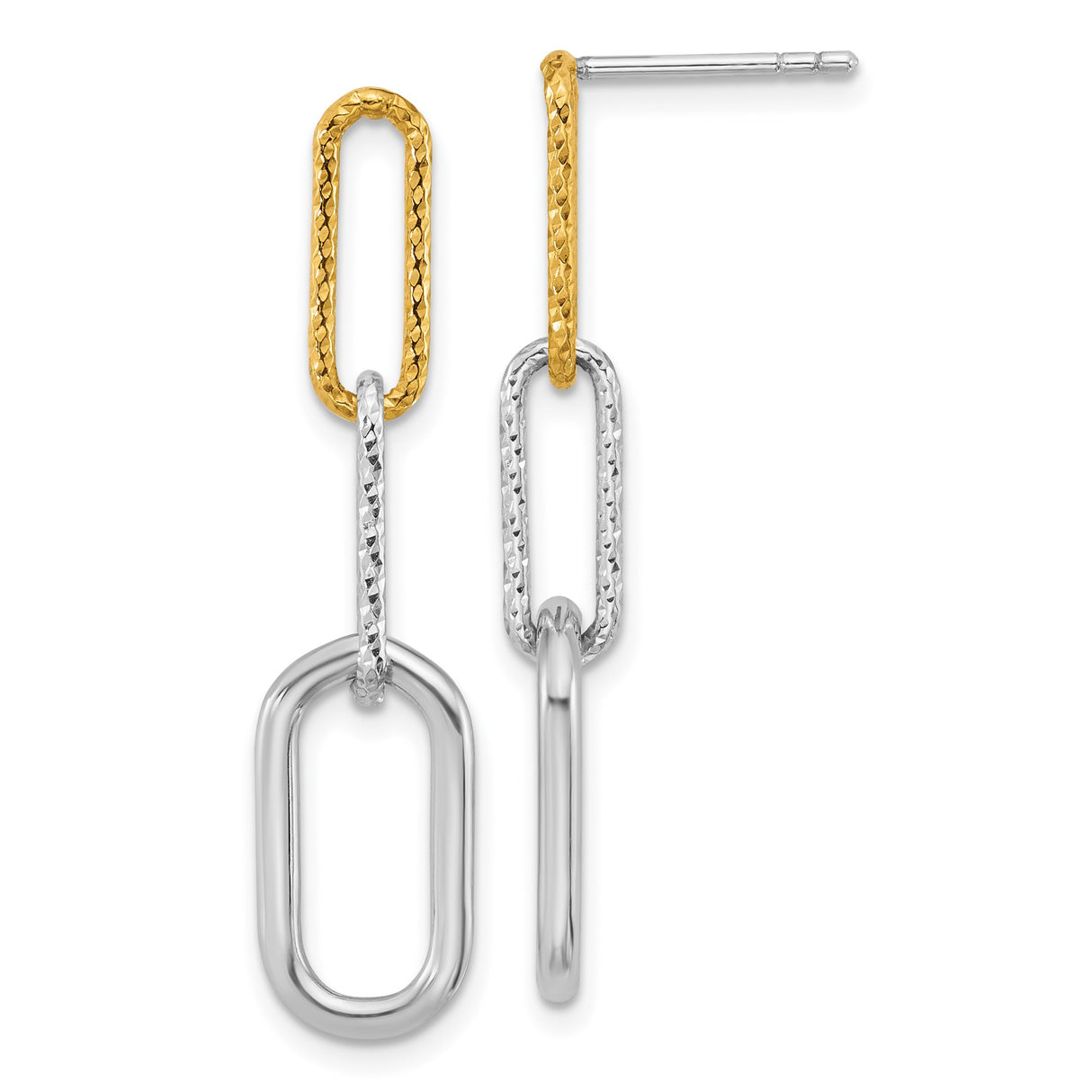 Sterling Silver Drop Earrings with Two-Tone Chain Link Design, Modern Geometric Dangle Style