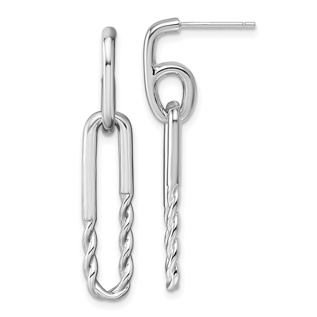 Sterling Silver Paperclip Link Dangle Earrings with Twisted Rope Detail for Women