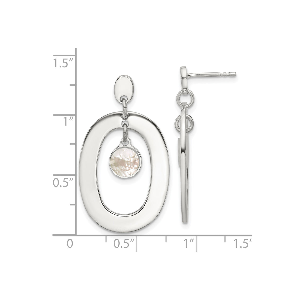 Sterling Silver Dangle Earrings with Mother of Pearl Disc and Open Oval Design for Women