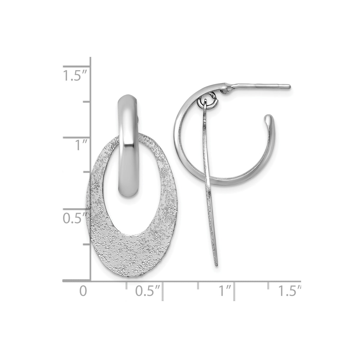 Sterling Silver Oval Dangle Hoop Earrings with Brushed and Polished Finish, Modern Minimalist Design