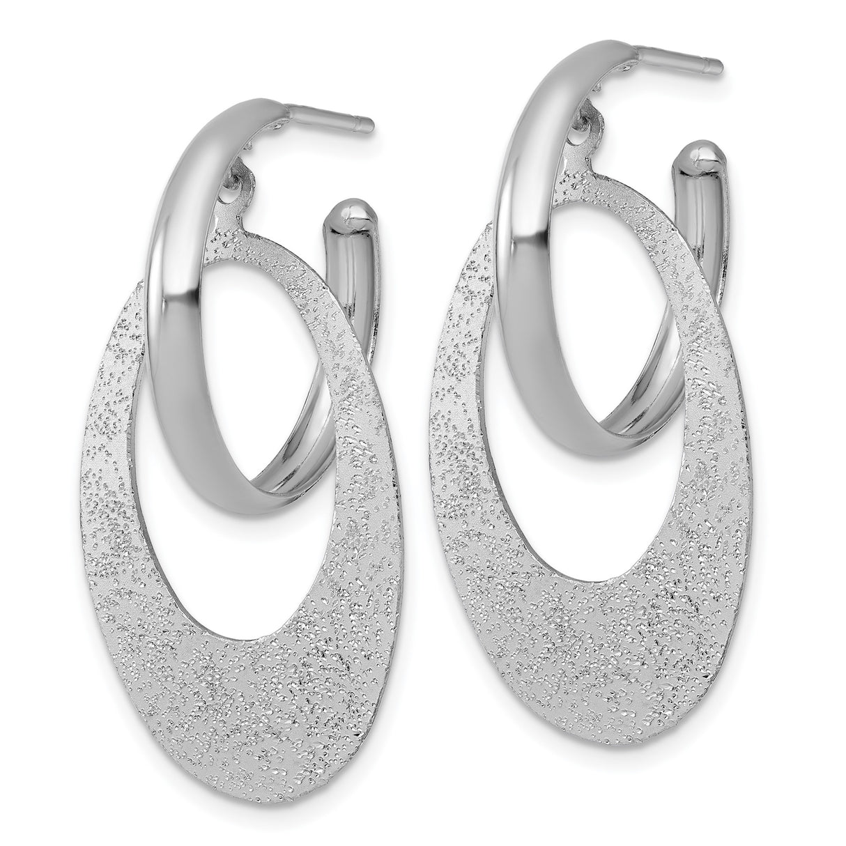 Sterling Silver Dangle Hoop Earrings with Oval Drop Design and Textured Finish for Women