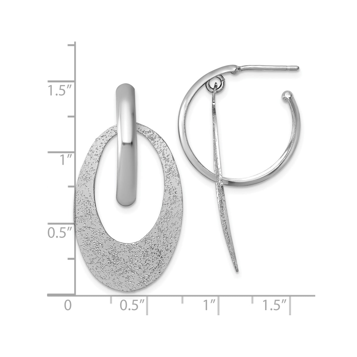Sterling Silver Dangle Hoop Earrings with Oval Drop Design and Textured Finish for Women