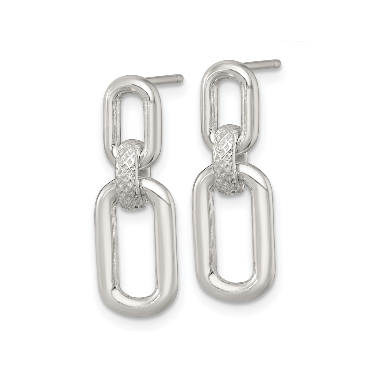 Sterling Silver Drop Earrings with Interlocking Oval and Round Links, Textured Design