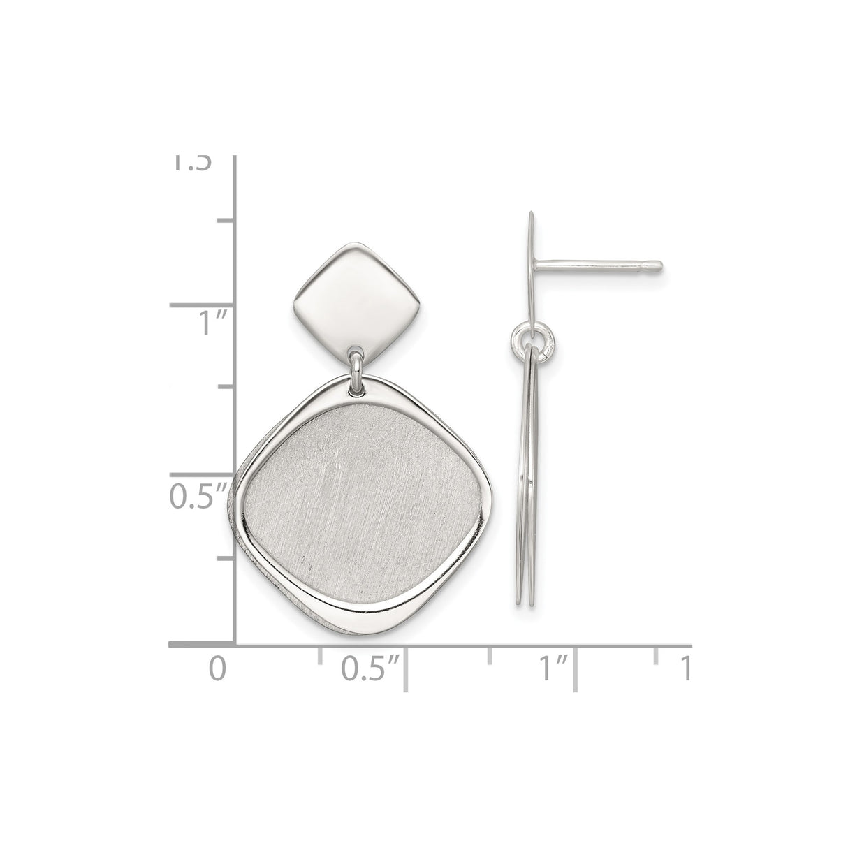 Sterling Silver Dangle Earrings with Brushed Cushion and Open Square Design, Modern Geometric Style