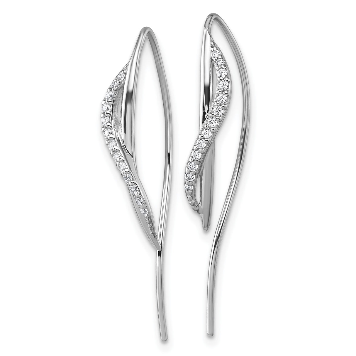 Sterling Silver Threader Earrings with Cubic Zirconia, Twisted Wave Minimalist Design for Women