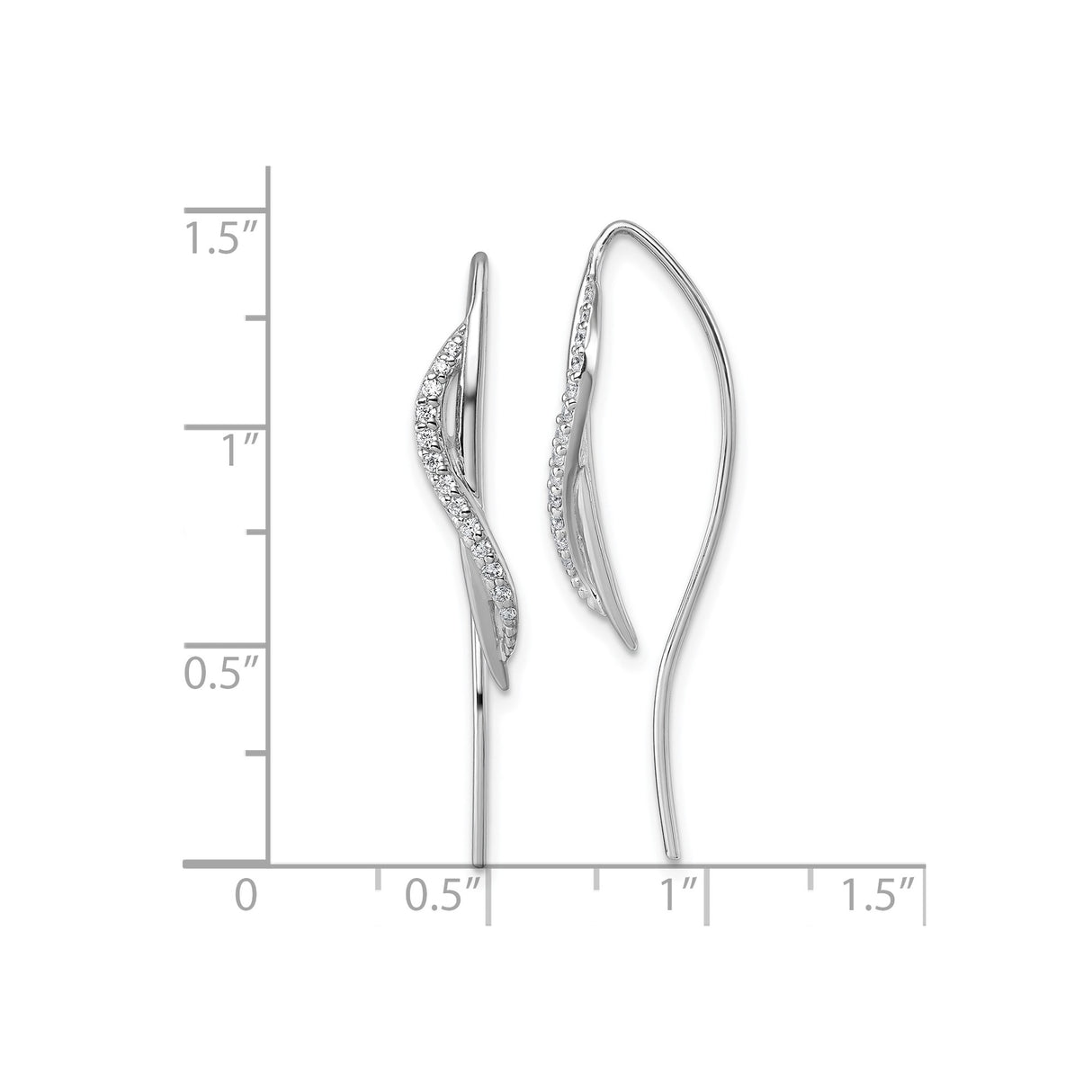 Sterling Silver Threader Earrings with Cubic Zirconia, Twisted Wave Minimalist Design for Women