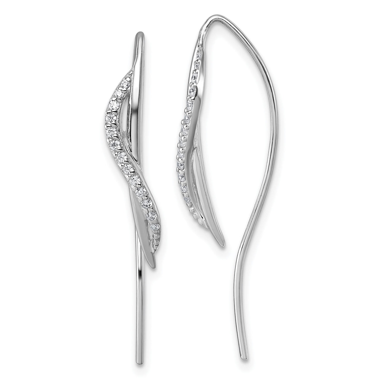 Sterling Silver Threader Earrings with Cubic Zirconia, Twisted Wave Minimalist Design for Women