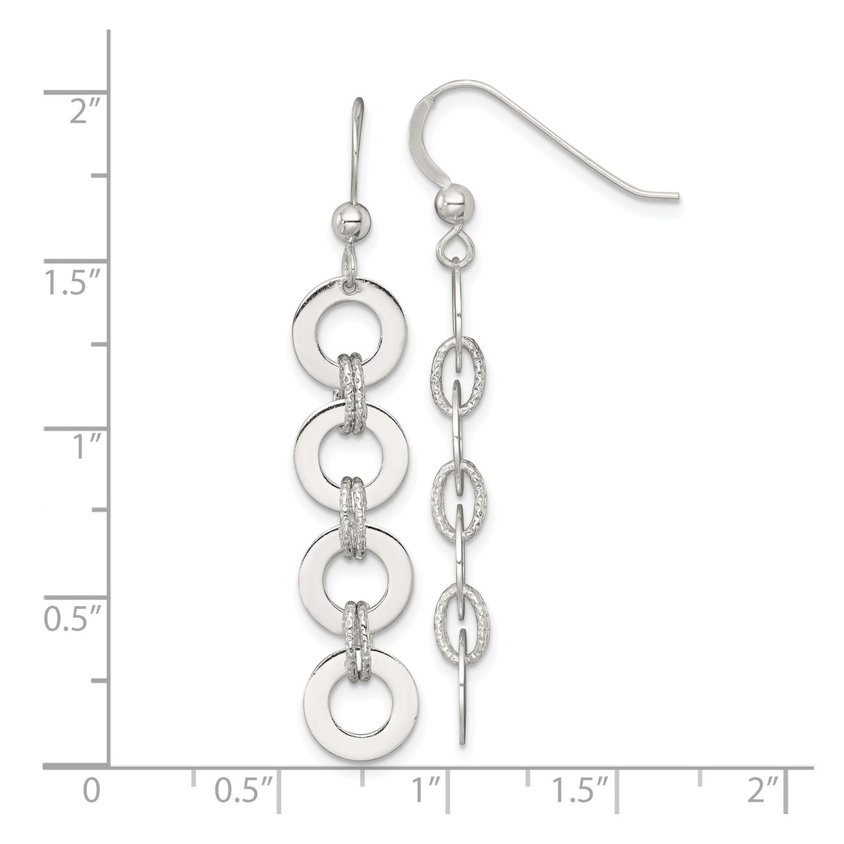 Sterling Silver Dangle Earrings with Interlocking Open Circles, Polished and Textured Geometric Design