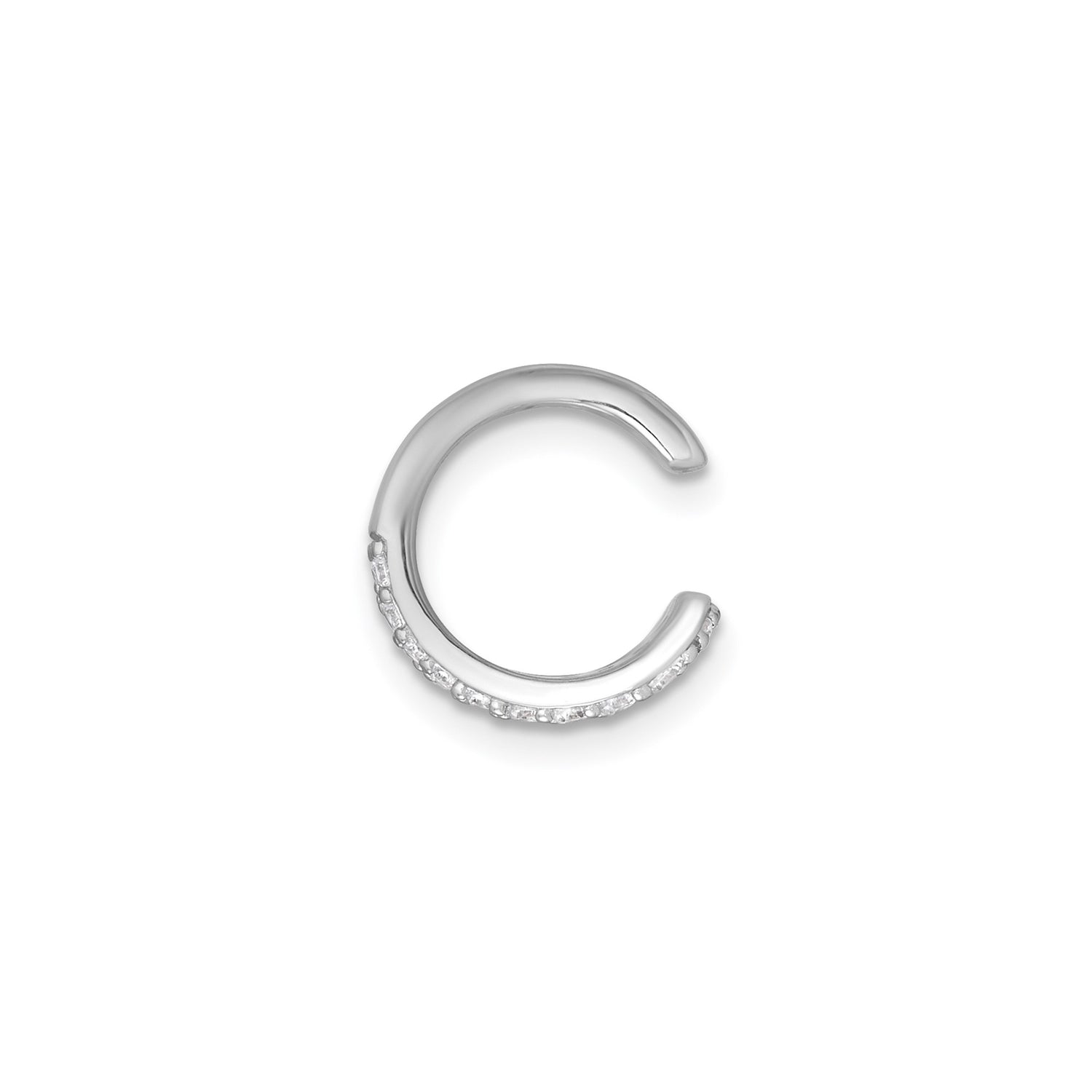 Sterling Silver Ear Cuff with Cubic Zirconia, Crossover Design, Rhodium Plated, Non-Pierced Style
