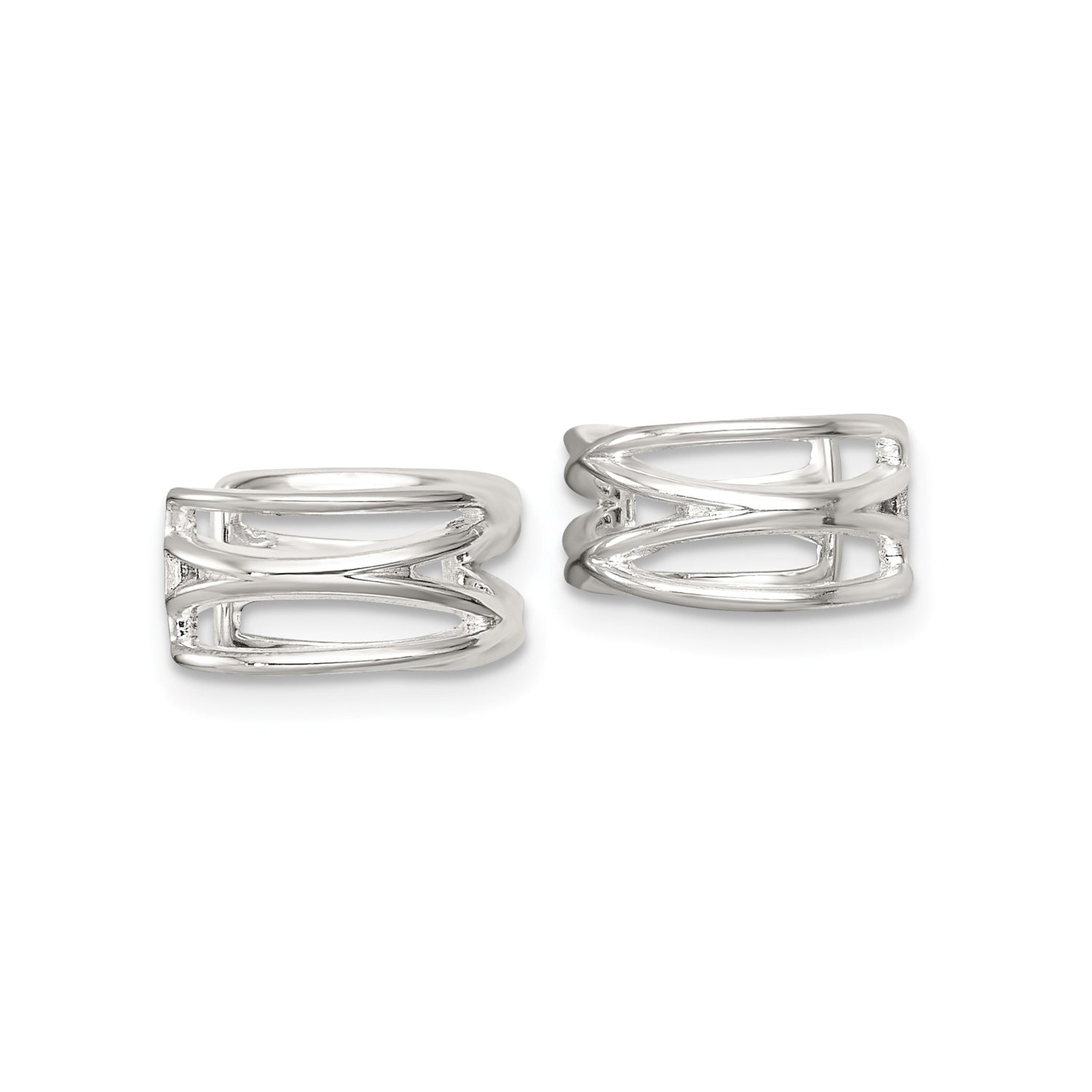 Sterling Silver Ear Cuffs Set, Open Lattice and Curved Geometric Design, Adjustable Nonpierced Jewelry