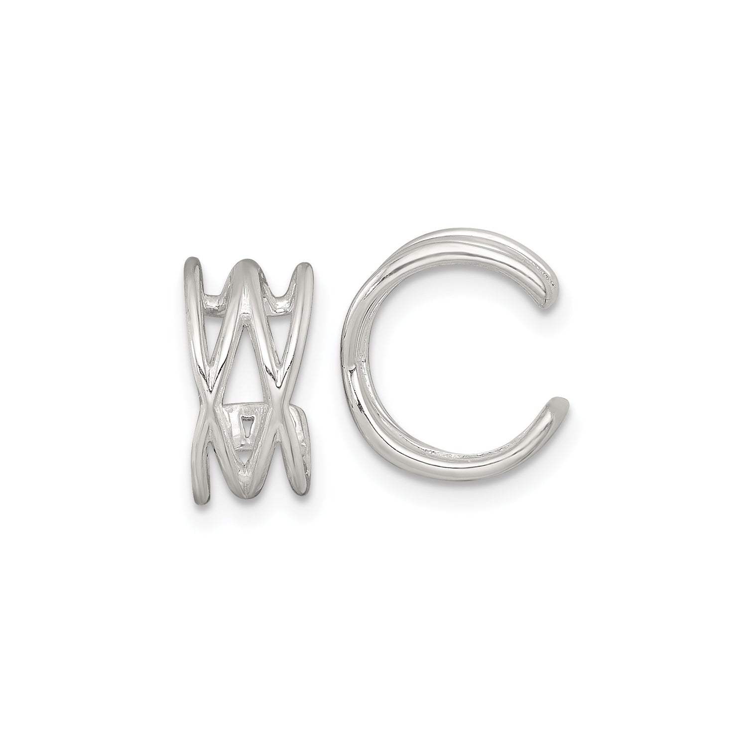 Sterling Silver Ear Cuffs Set, Open Lattice and Curved Geometric Design, Adjustable Nonpierced Jewelry