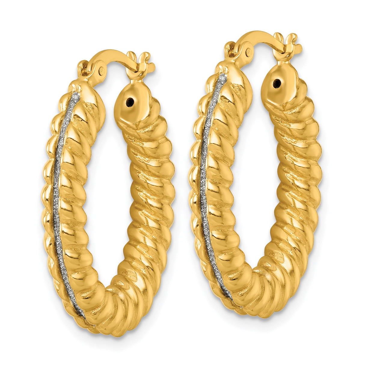 Sterling Silver Gold Plated Twisted Hoop Earrings with Textured Rope Design and Glitter Accent